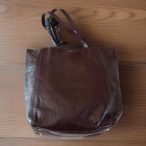 Banana Republic Womens Buffalo Ashbury Tote Black Rose Burgundy Leather